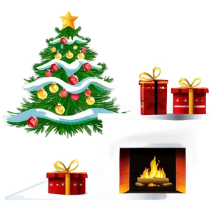 Christmas Fireplace With Tree Png 40 PNG Image