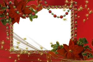 Christmas Framewith Poinsettiasand Sparkles PNG Image