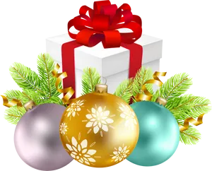 Christmas Giftand Ornaments PNG Image