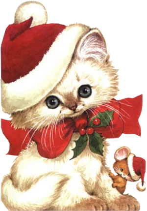 Christmas Kittenand Mouse Friends PNG Image