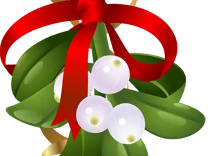 Christmas Mistletoe Red Ribbon PNG Image