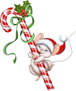 Christmas Mouse Candy Cane Celebration PNG Image