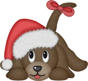 Christmas Puppy Cartoon Santa Hat PNG Image