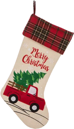 Christmas Stocking Red Truck Design PNG Image