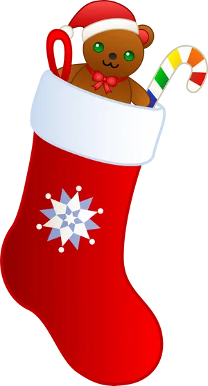 Christmas Stocking Teddy Bear Candy Cane PNG Image