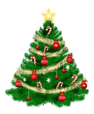 Christmas Tree With Red Ornamentsand Candy Canes PNG Image