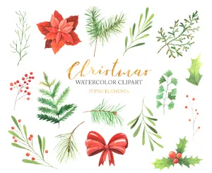 Christmas Watercolor Clipart Collection PNG Image