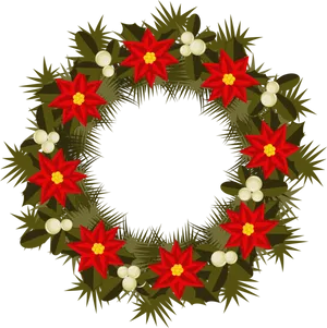 Christmas Wreath Red Poinsettias PNG Image