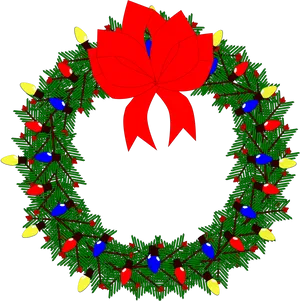 Christmas Wreathwith Lightsand Red Bow PNG Image