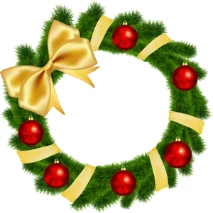 Christmas Wreathwith Red Baublesand Gold Bow PNG Image