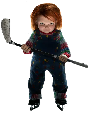 Chucky Holding Hockey Stick PNG Image