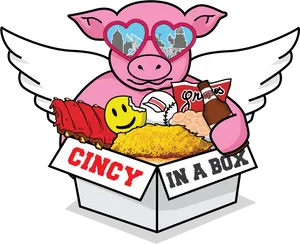 Cincinnati Themed Flying Pig Illustration PNG Image