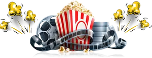 Cinema Popcornand Film Reel PNG Image