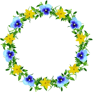 Circular Floral Frame Yellow Blue Flowers PNG Image