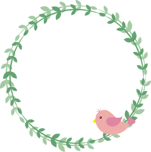 Circular Leaf Framewith Pink Bird PNG Image