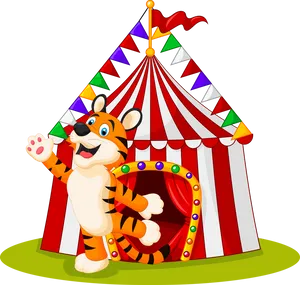 Circus Tent With Cartoon Tiger PNG Image