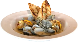 Clam Dishwith Lemonand Toasted Bread PNG Image