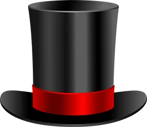 Classic Black Top Hatwith Red Band PNG Image