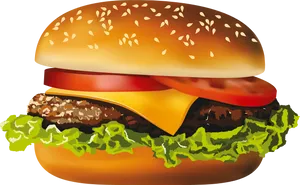 Classic Cheeseburger Illustration.png PNG Image