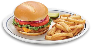 Classic Cheeseburgerwith Fries PNG Image