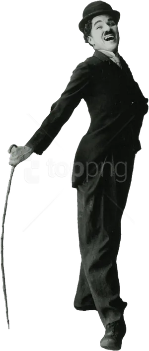 Classic Comedianwith Caneand Bowler Hat PNG Image