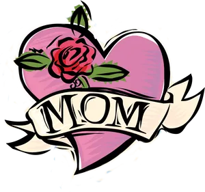 Classic Mom Heart Tattoo Design PNG Image