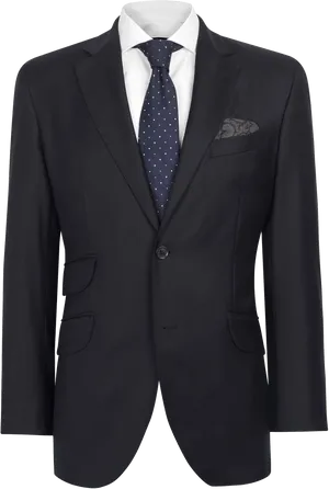 Classic Navy Suit Jacketwith White Shirtand Polka Dot Tie PNG Image