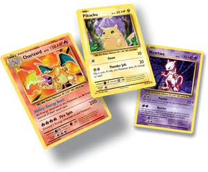 Classic Pokemon Cards Charizard Pikachu Mewtwo PNG Image