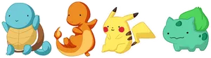 Classic Pokemon Starter Characters PNG Image