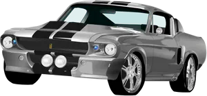 Classic Silver Mustangwith Stripes PNG Image