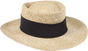 Classic Straw Hatwith Black Band.png PNG Image