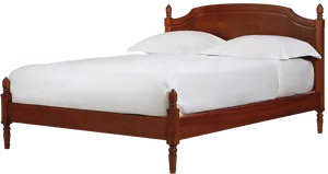 Classic Wooden Bedwith White Linens PNG Image