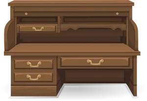 Classic Wooden Desk Illustration PNG Image