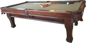 Classic Wooden Pool Table Setup PNG Image