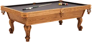 Classic Wooden Pool Table With Cues And Balls PNG Image