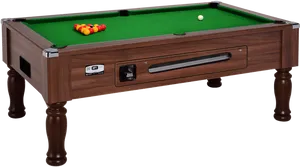 Classic Wooden Pool Table With Green Felt PNG Image