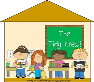 Classroom Cleanup Cartoon Kids PNG Image