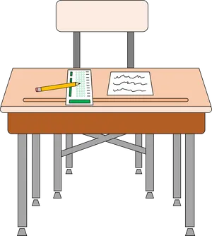 Classroom Desk With Test Paperand Pencil PNG Image