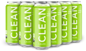 Clean Cause Yerba Mate Lemon Lime Cans PNG Image