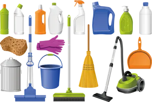 Cleaning Suppliesand Tools Vector Illustration PNG Image