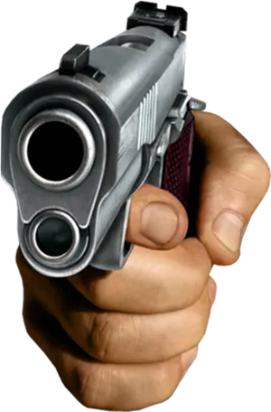 Close Up Hand Holding Gun PNG Image