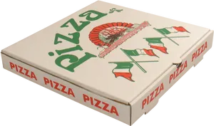 Closed Pizza Boxwith Italian Theme PNG Image