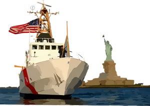 Coast Guard Ship Statue Of Liberty Night PNG Image