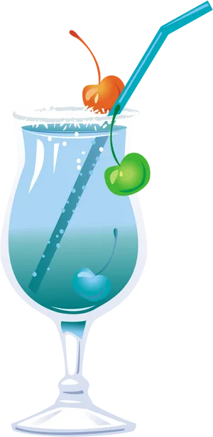 Cocktail Glass With Cherriesand Straw PNG