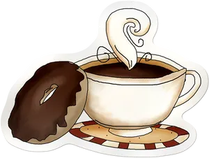 Coffeeand Donut Illustration PNG Image