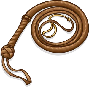 Coiled Brown Leather Whip PNG Image