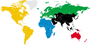 Colored World Map Continents PNG Image