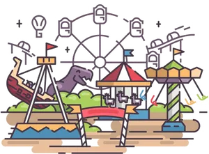 Colorful Amusement Park Illustration PNG Image