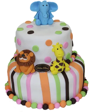 Colorful_ Animal_ Themed_ First_ Birthday_ Cake PNG Image