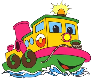 Colorful Animated Tugboat Cartoon PNG Image